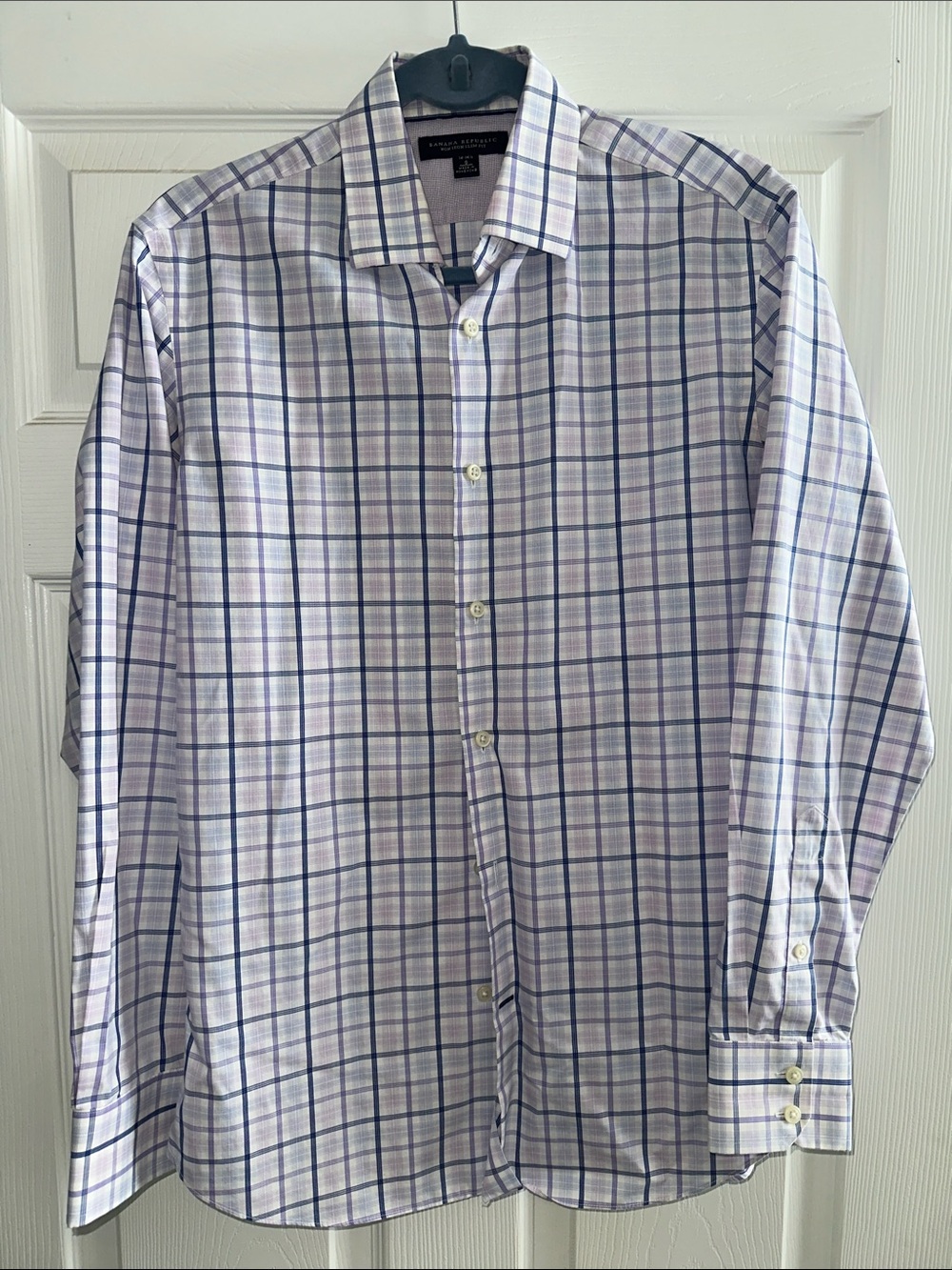 Banana Republic Men's White Shirt with Purple Plaid
